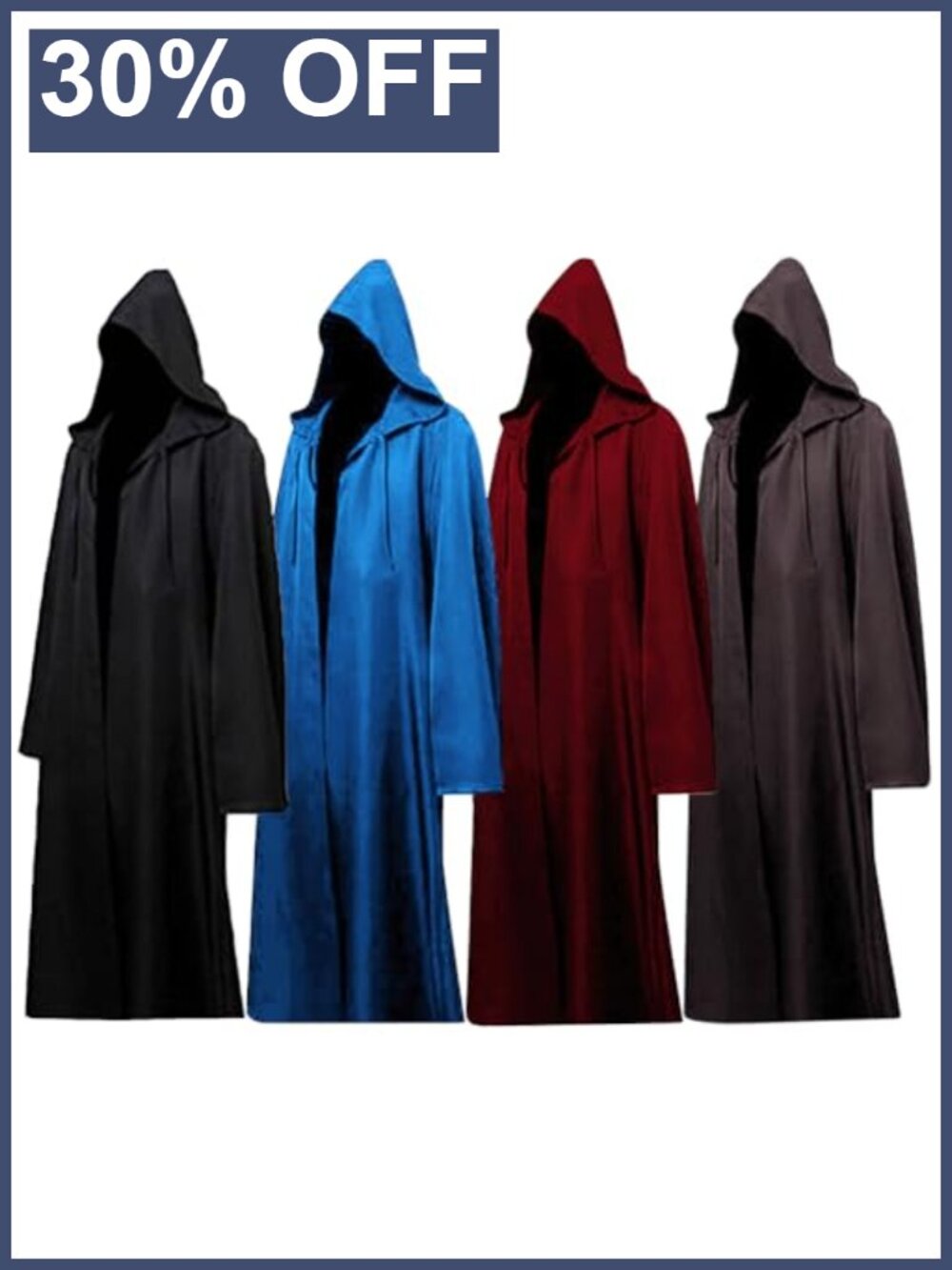 Adult Hooded Medieval Wizard Cloak Cosplay Robe Mens Fantasy Costume